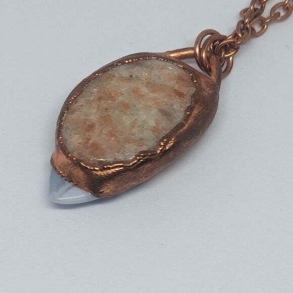 'Ferrinol' Lapis, Sunstone & Blue Lace Agate Reversible Copper Handmade Necklace - Picture 5 of 9